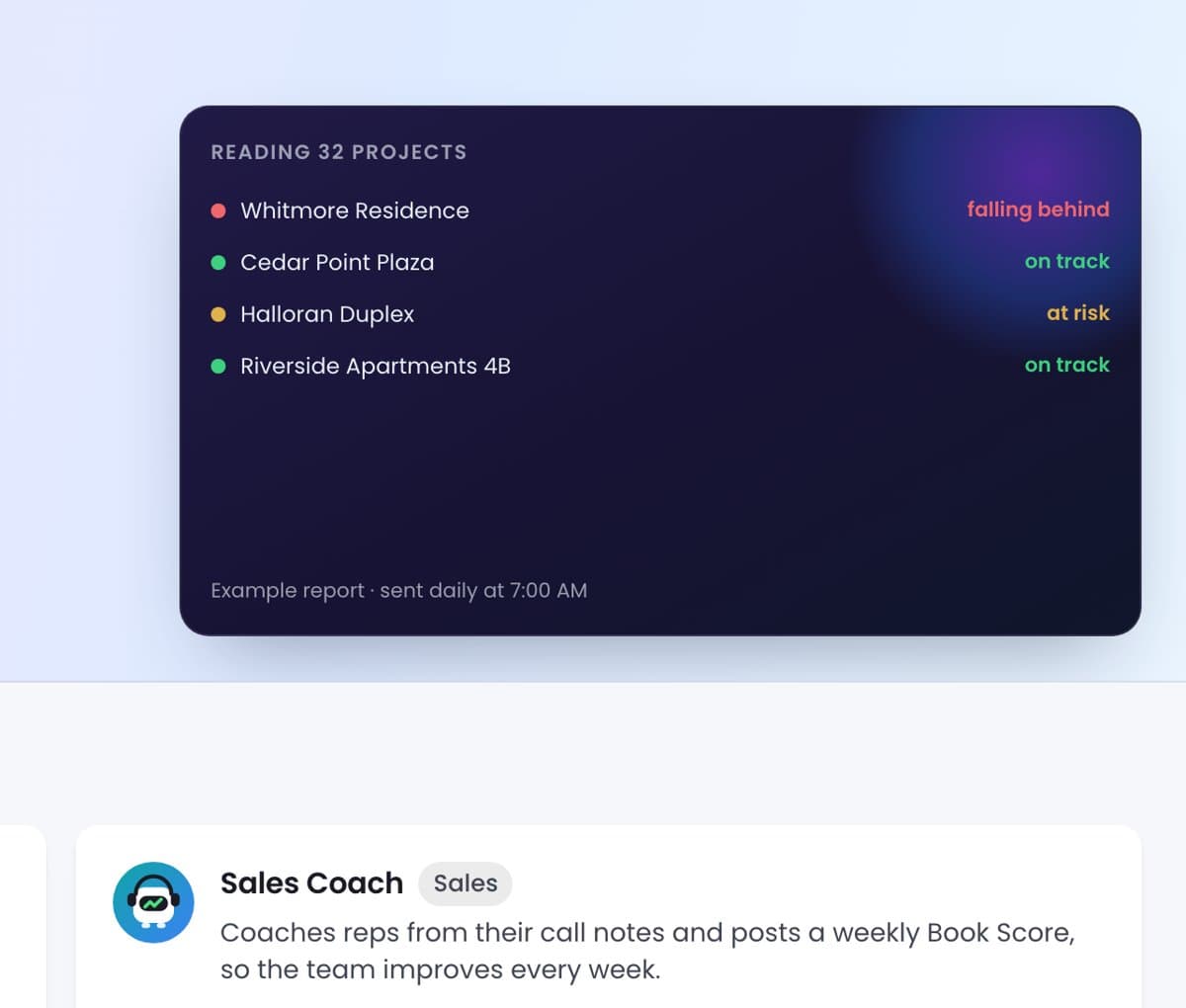The Project Auditor's example report in the AI Agents hub
