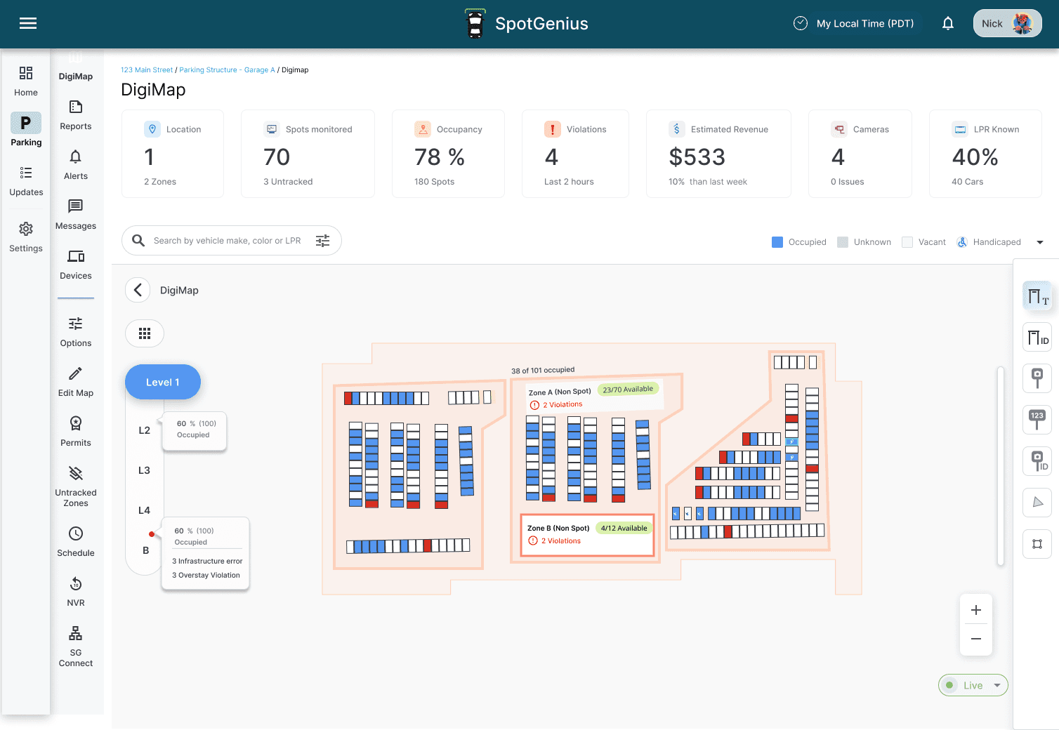 SpotGenius DigiMap with the level selector
